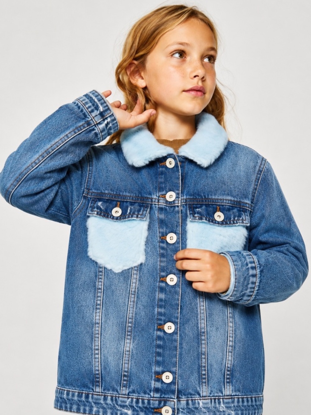 Zara kids denim jacket with faux fur details